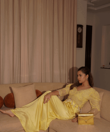 Exquisite Butter Yellow Embellished Set